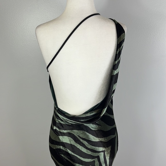 Michelle Mason Silk & Velvet Green Black Zebra Print Dress, Mob Wife Aesthetic - Picture 7 of 16